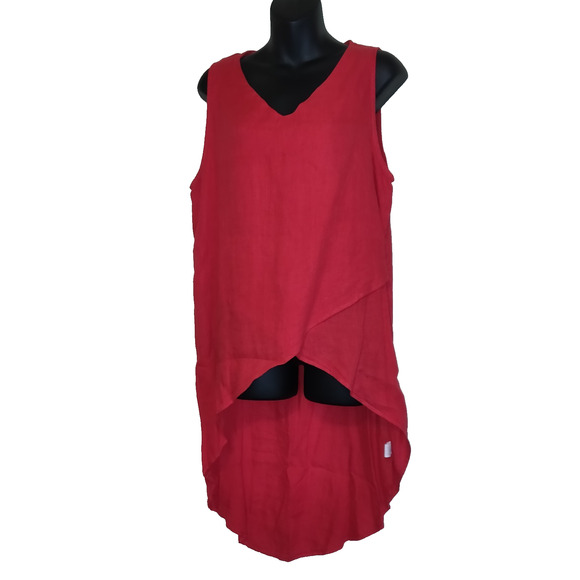 Pure Match Red Linen Top Sz L Lagenlook Boutique USA High Low NWT Sleeveless - Picture 1 of 14